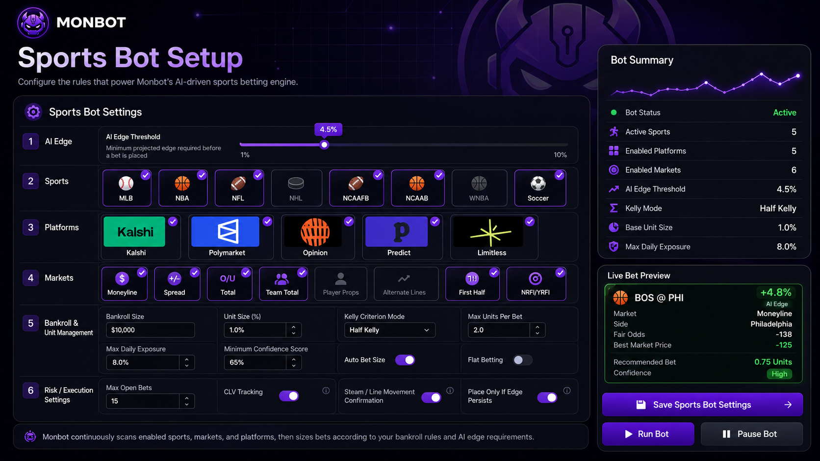 Monbot sports bot setup demo